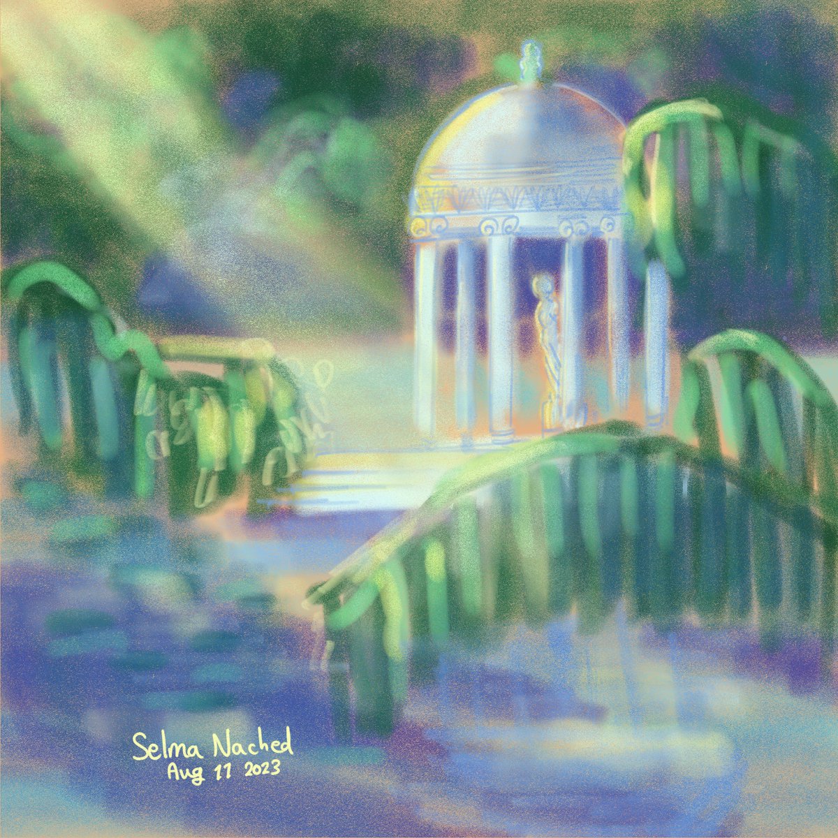 NachedSelma's tweet photo. Forget not that the earth delights to feel your bare feet and the winds long to play with your hair
 Khalil Gibran 
#artandpoetry #artstudy #digitalart #adobefresco #tranquil #visualstoryteller #illustrationartist #serene #trees #lake #statue #nature #landscape https://t.co/N6QPKpt6Vf