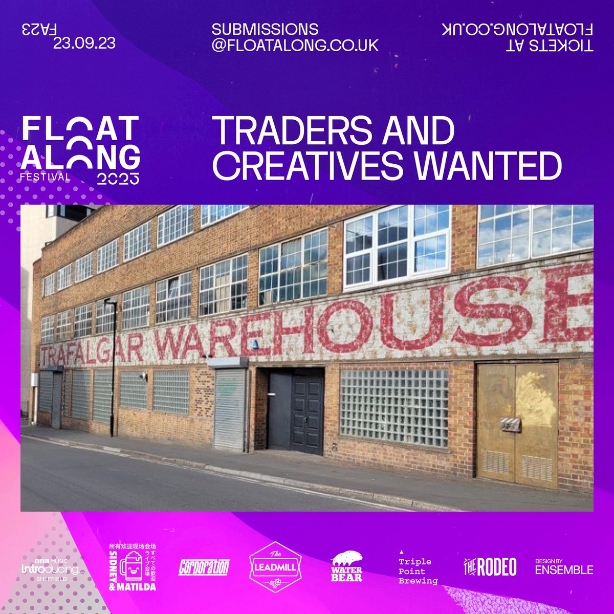 _FloatAlong's tweet image. TRADERS AND CREATIVES WANTED

Whether you want to sell vintage clothing, display artwork or tell people about local initiatives or activities in Sheffield, pitches are now available at the Hub for this years’ Festival, which will be located at Trafalgar Warehouse, S1 4JT