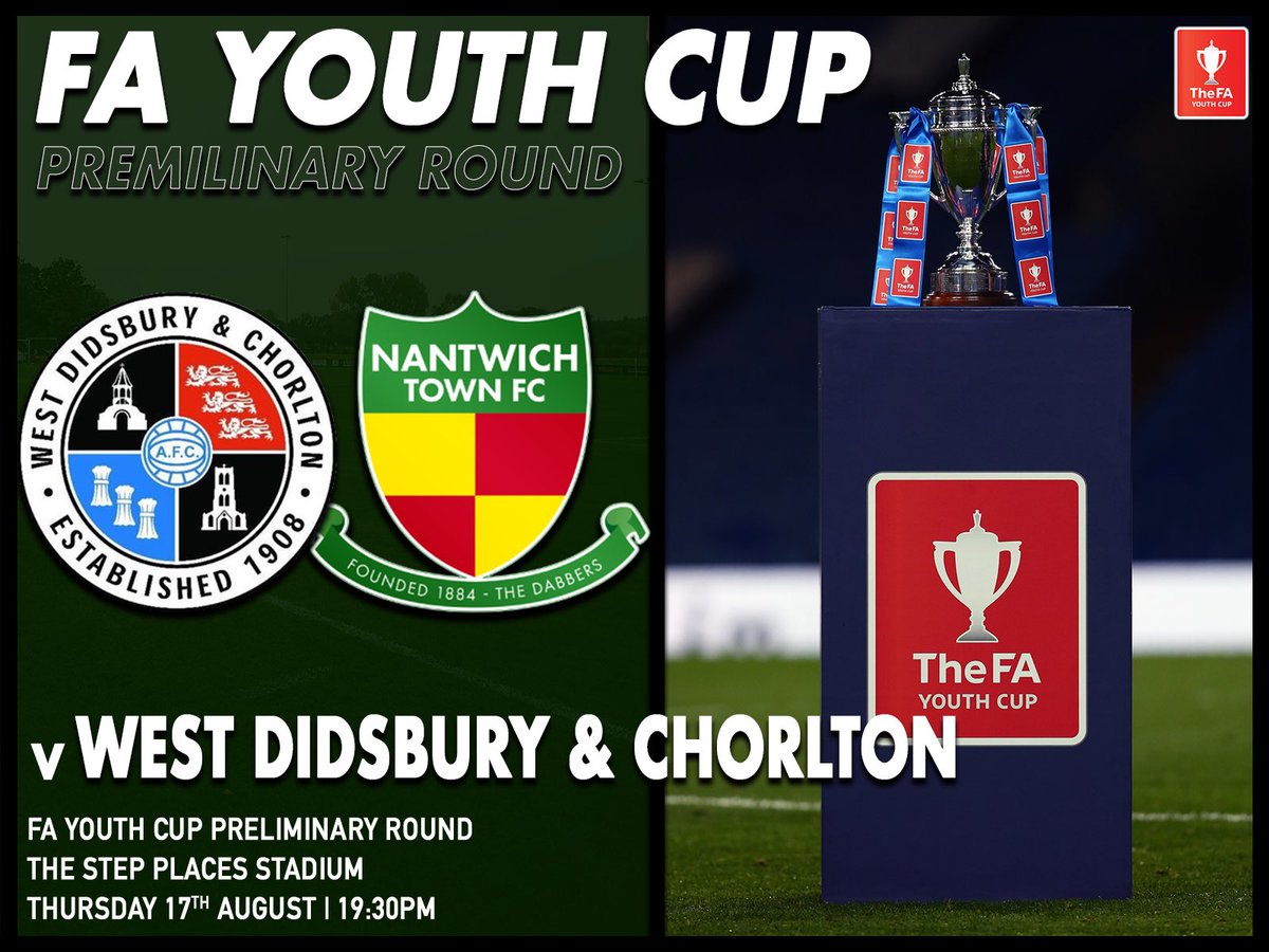 🏆 | 𝗙𝗔 𝗬𝗼𝘂𝘁𝗵 𝗖𝘂𝗽

Our Under 18’s are in action on Thursday night as they face <a href="/WD_CFC/">West Didsbury & Chorlton</a> in the Preliminary Round of the Youth Cup

🏟️ Step Places Stadium, M21 8FE
🗓️ 17/08/2023
⏰ 19:30
🎟️  £4 adults, £2 concessions, U16’s FREE

#UpTheDabbers💚