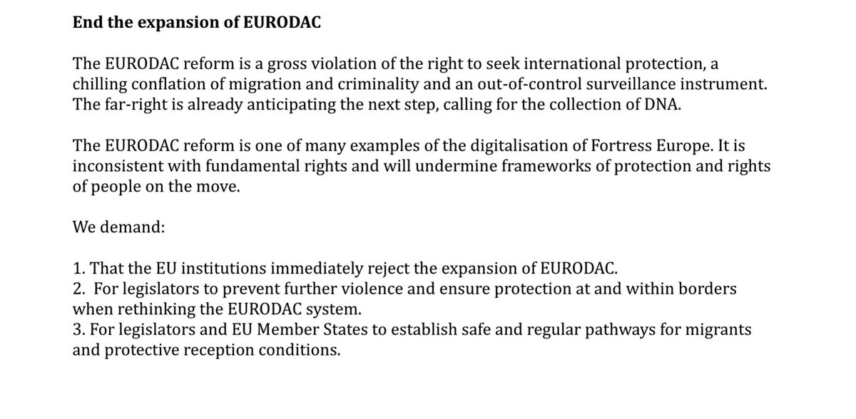AsyLex_'s tweet photo. ‼️AsyLex has just signed a pledge to call on the @Europarl_EN and @EUCouncil  to stop the expansion of EURODAC. The gigantic biometric database would mainstream facial recognition, mass cross-sharing of data, and coercion against people seeking international protection. https://t.co/7SDkr6Zubs