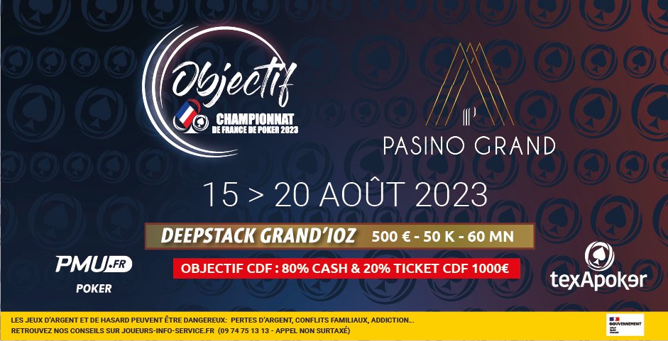 TexapokerLive's tweet photo. 🥳 Découvrez l'ambiance festive du @Pasinogrand d'Aix-en-Provence en disputant le Deepstack Grand'Ioz et le Main Event à 250€ du festival Objectif Championnat de France dès ce mardi 15 août ! #poker #pokerlive #ObjectifCdF
✍ Toutes les infos https://t.co/0K7gNhCAOK https://t.co/GSSCEDsZyr