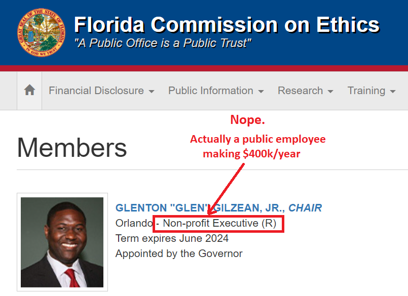 Scott_Maxwell's tweet photo. This outdated, inaccurate information - still being promoted by the state - says a lot about Florida's commitment to detail. And "ethics" in general.

This isn't some insignificant, little oopsie. It's what determines the eligibility to hold this position.
https://t.co/R38mAZDbgI https://t.co/Sg4f06oO8s