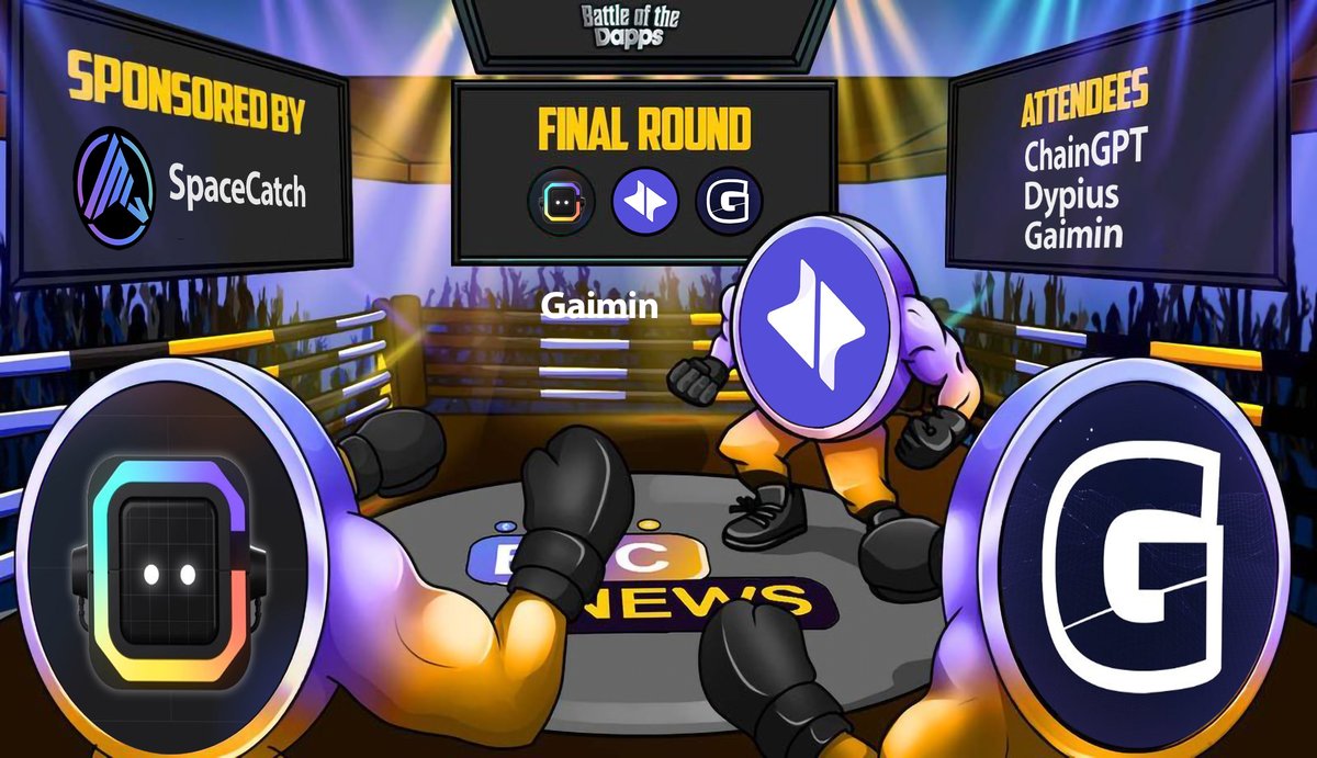 BSCNews's tweet photo. Our three finalists are: @GaiminIo, @Chain_GPT and @dypius 🥊

Who will win #battleofthedapps?

Tune in tomorrow at 5 pm UTC for the final round!

🌐 https://t.co/fcYthcqBFC

#Sponsored by @spacecatch_io https://t.co/0two9sq6oP