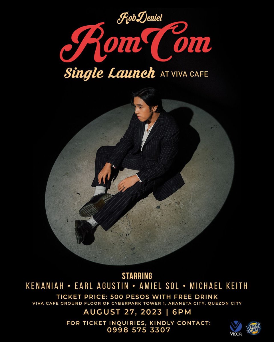 rob_deniel's tweet photo. ROBDENIEL GIG. MY NEW SINGLE “ROMCOM” GIG AT VIVACAFE. AUGUST 27 6PM. WITH ASTIG NA FRIENDS. SEE YOU BABYYYYYYY
@imkenaniah @amielsol2 @musikaniorl

FOR TICKETS CONTACT: 0998 575 3307 https://t.co/Qddp3pdSVu