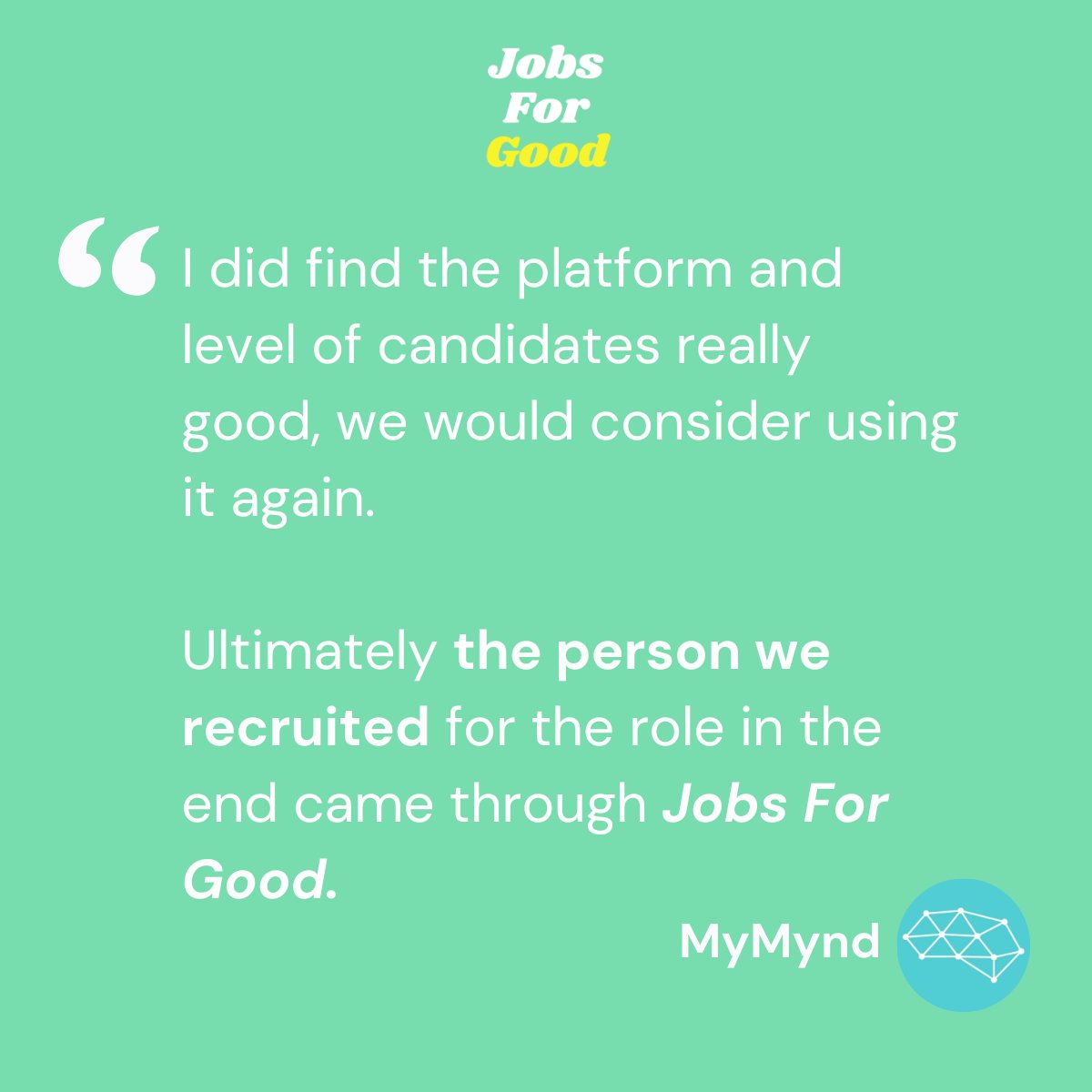 Jobs For Good drives impactful hires! 🎉

We're absolutely delighted to announce that our commitment to promoting purposeful opportunities has resulted in a super successful hire for <a href="/MyMyndHealth/">MyMynd</a> !