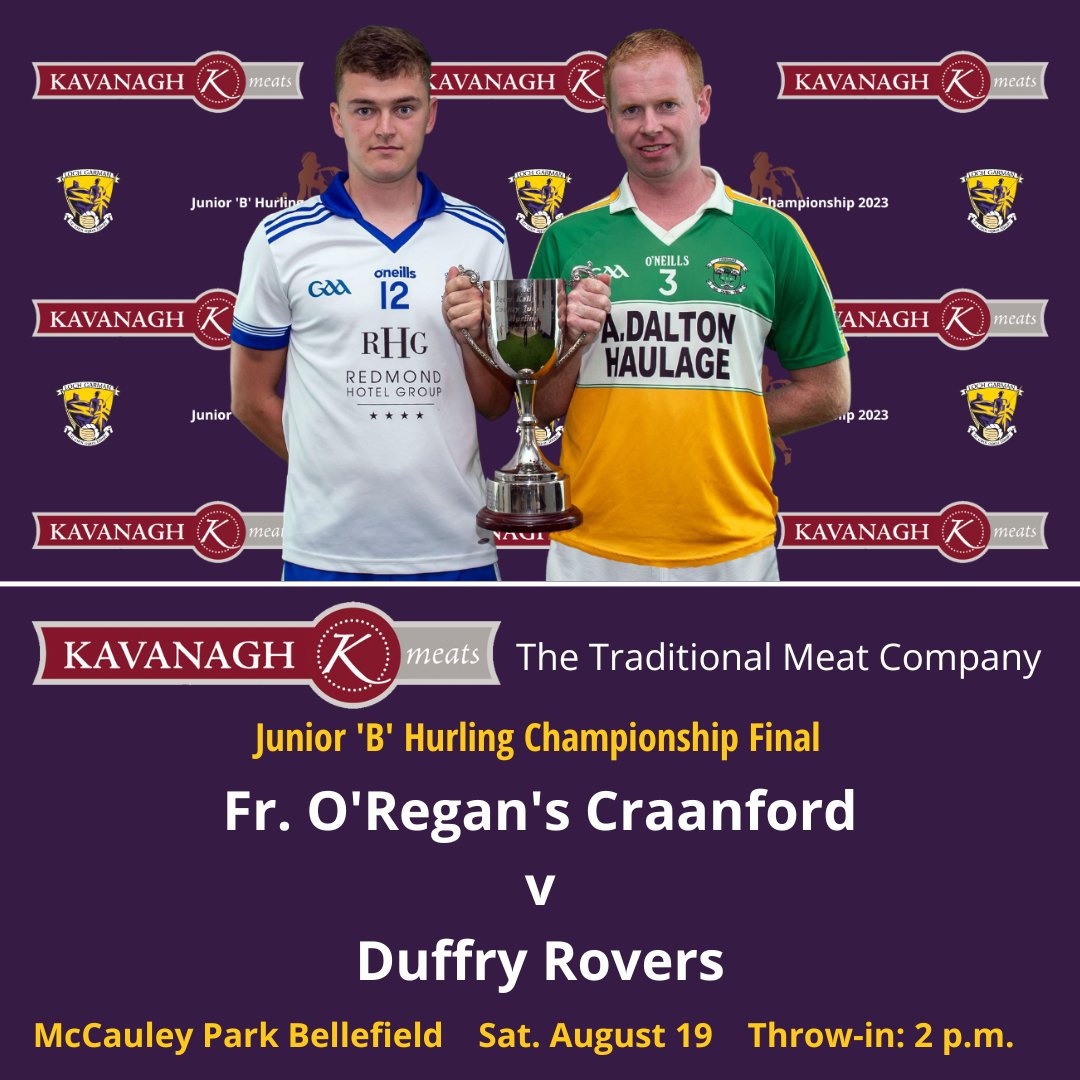 OfficialWexGAA's tweet photo. Tickets now on sale for Saturday's double-header of the @JoycesofWexford IAHC and Kavanagh Meats JBHC Finals in McCauley Park Bellefield.

See https://t.co/k6058nbpQY  OAP tickets also available in selected SuperValu &amp; Centra stores. U16s go free. https://t.co/lCzf7dGLqC