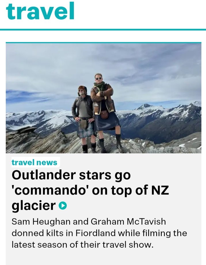 Loved Ep 1 of #MenInKilts and made quite the impression in the NZ news today too..<a href="/MenInKiltsSTARZ/">Men in Kilts: A Roadtrip with Sam and Graham</a> <a href="/SamHeughan/">Sam Heughan</a> <a href="/grahammctavish/">.</a> <a href="/NeonNZ/">NEON NZ</a> 🤩🤩🚐🚐🦈🦈🏔️🏔️