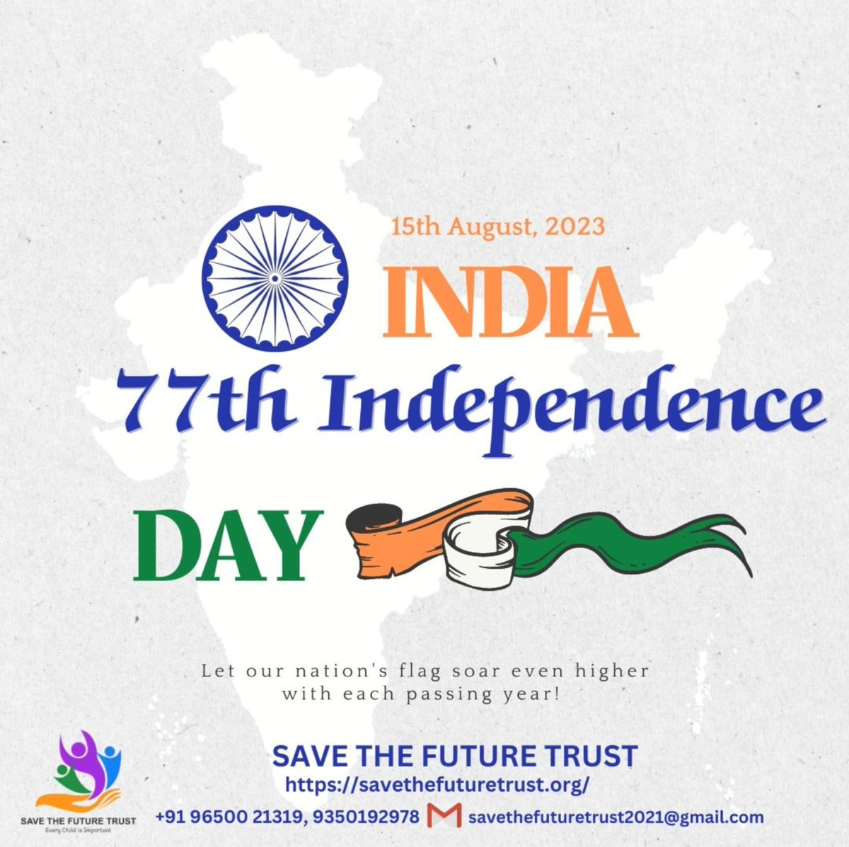 PraAmodGopan's tweet photo. 🧡🤍💚Wishing You &amp; Your Family a very Happy 77th Independence Day &amp; May The Nation's Flag Soar Even Higher with Each Passing Year.
As They Say : NATION FIRST, ALWAYS FIRST🧡🤍💚
Thanks,
PraAmod Gopan
 Founder Managing Trustee, Save The Future Trust 
https://t.co/qnKjt70ChO https://t.co/xr1Ujkec6R