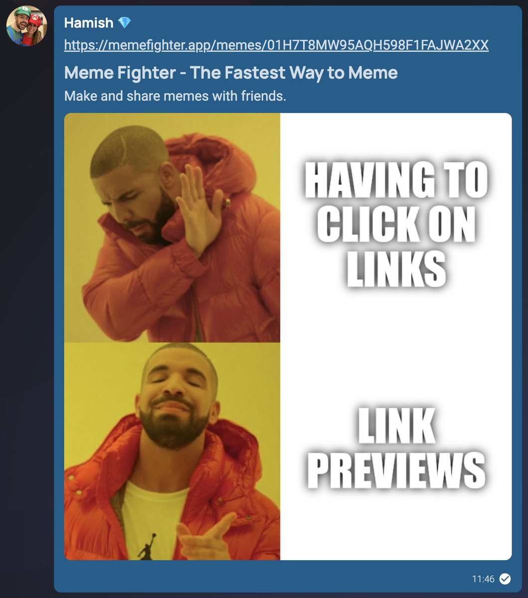 🚨 New feature alert! 🚨 Previews are now displayed for all links that  support them 🥳 Give it a try by sending a meme through @MemeFighterApp  https://t.co/Re99uY1cXX #CHAT #ICP