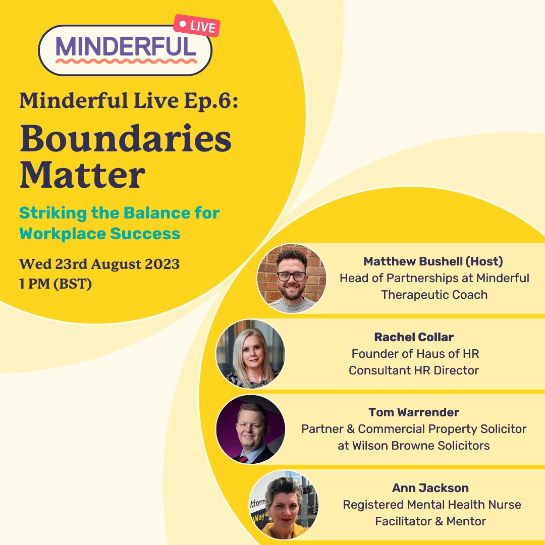 minderful's tweet photo. Boundaries matter, don't you agree? 🚧

Join us for our live webinar on Boundaries Matter next week Wednesday 23rd August at 1pm (BST) 

Link to register: https://t.co/WhyJK9MhvW https://t.co/xlSq3DNsjY