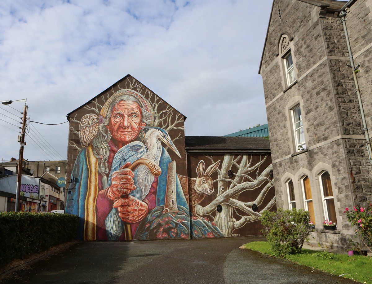 Droichead_Arts's tweet photo. Unveiling the seventh mural on the DRAWDA Urban Art Trail, featuring the Cailleach! Part of the second phase of DRAWDA this stunning work by the world-renowned Italian urban painter Vera Bugatti can be seen on the YGH building on Dominic Street. https://t.co/355mMRJZKi