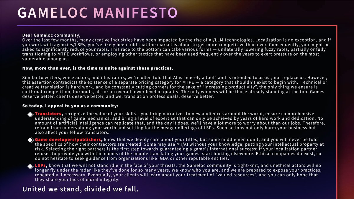 An open letter to #gameloc translators, agencies/LSPs and their clients on the matter of AI/MTPE.