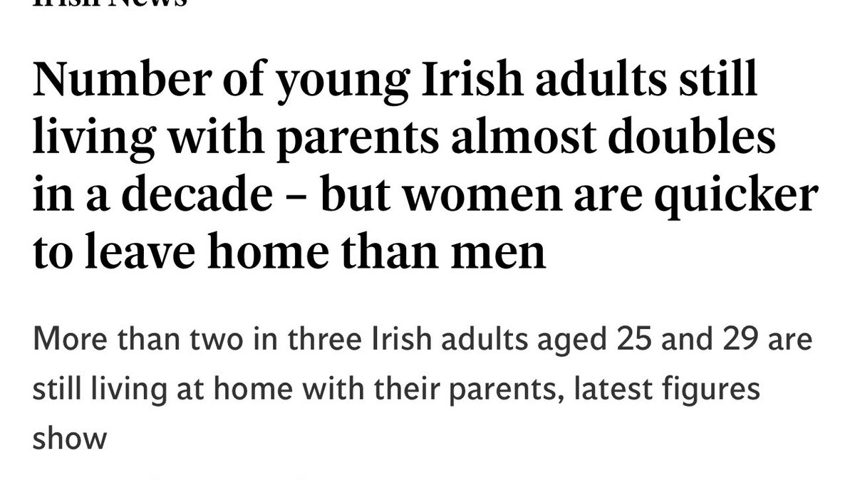 This stat is insane &amp; underlines just what a sham FFG are, except for the richest:

🇮🇪 68% of 25-29 year olds in Ireland live in their childhood bedrooms.
🇩🇰4.4% in Denmark
🇫🇮5.7% in Finland
🇸🇪6.3% in Sweden