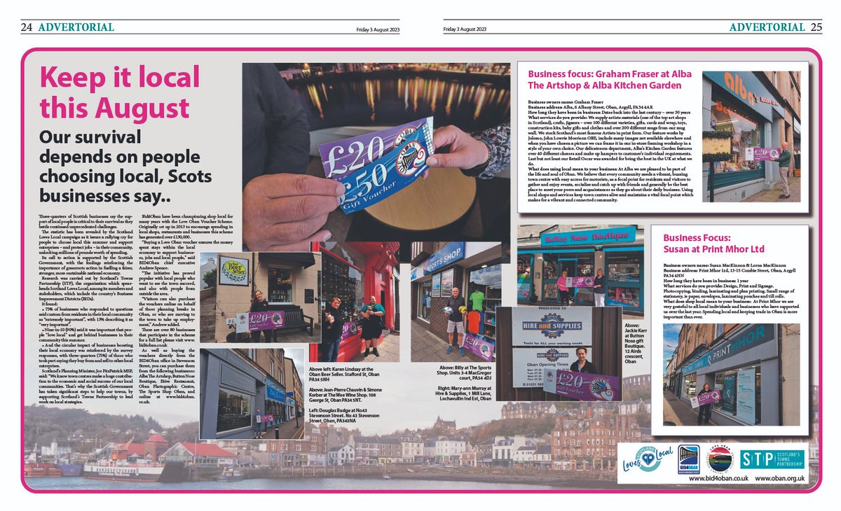 Scot_IDs's tweet image. Brilliant to see this #ScotlandLovesLocalWeek spread in the @obantimes &amp;amp; @lochabertimes featuring @BID4OBAN businesses 🙌

Find out more about how your BID can get involved with the week here 🔽

improvementdistricts.scot/scotland-loves…