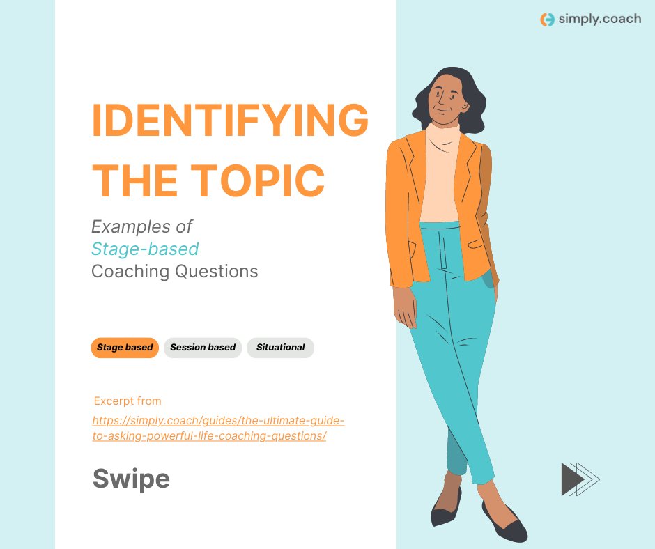 SimplyCoachHQ's tweet photo. ๐The first set of stage-based coaching questions is all about 'identifying the topic' - questions that get your client on the path. #Thread
#SimplyCoach #CoachingPlatform #CoachingSoftware #LifeCoach #BusinessCoach #SalesCoach #ExecutiveCoach https://t.co/vOZYlx9yd6