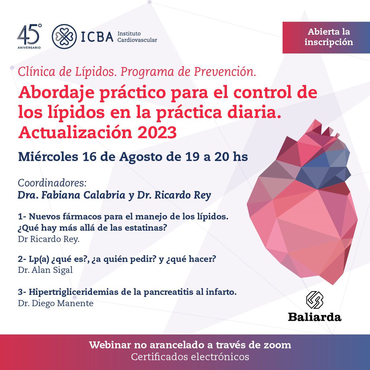 No se pierdan este webinar práctico de actualización en dislipemias!
Miercoles 16/8 de 19 a 20hs. 
Link de inscripción gratuito: shorturl.at/wATY4