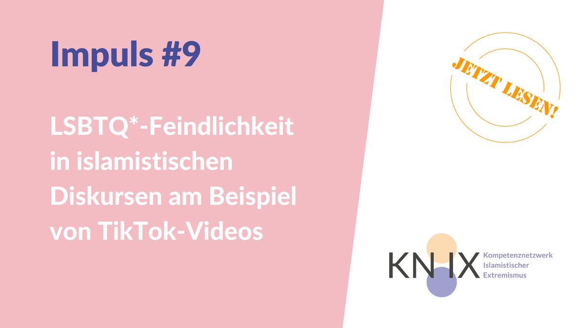 Jetzt online: #KNIX-Impuls #9 von Bastian Neuhauser @bastian_nh erörtert, welche Rolle Queerfeindlichkeit im Islamismus spielt und wie dieser in Online-Kontexten Ausdruck  verliehen wird. Mit Vorschlägen für die präventive Praxis! bit.ly/3OyT5fG