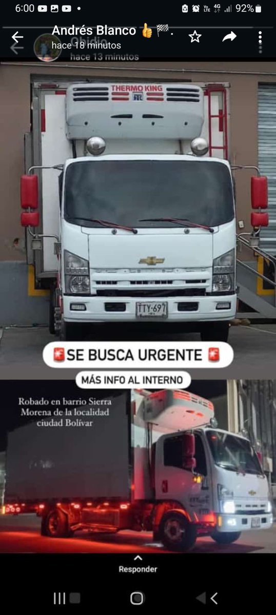 jgallardo_sdm's tweet photo. ORDEN DE BÚSQUEDA Y LOCALIZACIÓN
Camión Chevrolet blanco thermo king de placas TTY697 fue robado hoy a las 04:30 AM en la localidad de Ciudad Bolívar, barrio Sierra Morena, modus operandi asalto, se encontraba cargado con 5.000 litros de leche @esrobado #913 #EsRobado https://t.co/D7xsp9TLEl