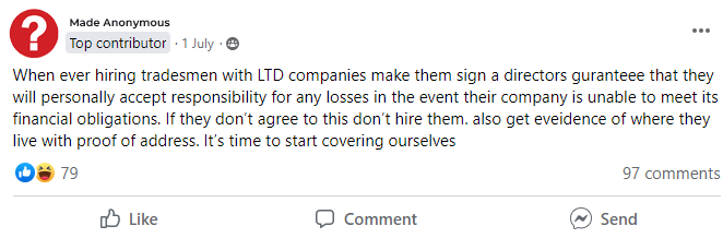 What are your thoughts? We saw this on a building firm forum. All good reputable firms this should not apply to should it?

#Construction #Liability #Quality