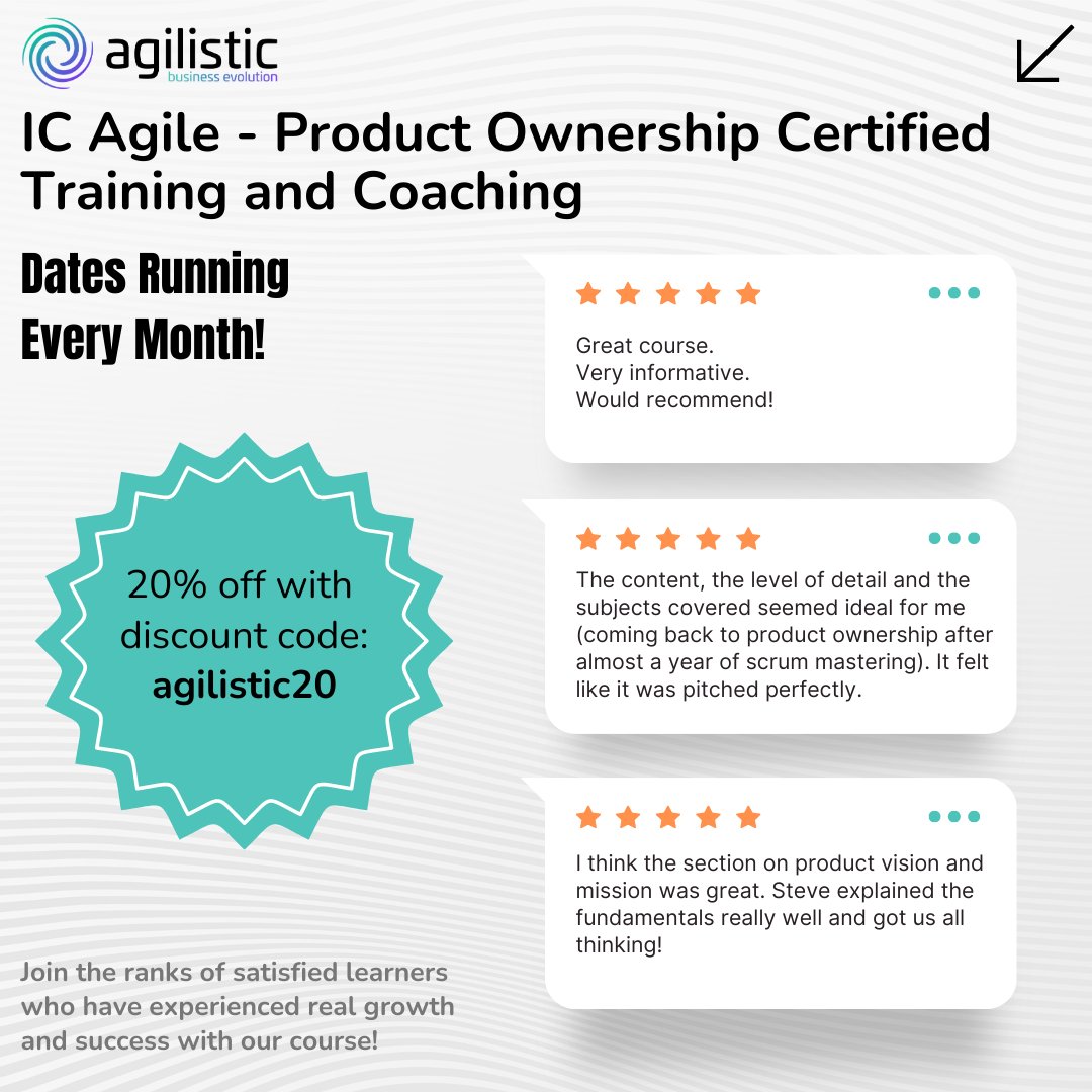 Discover the pathway to becoming a proficient Product Owner with our comprehensive course! Join the ranks of successful Product Owners who have harnessed their potential through our course.
Enrol now and unlock a world of agile possibilities - buff.ly/3YzbrSm
#AgileSkills