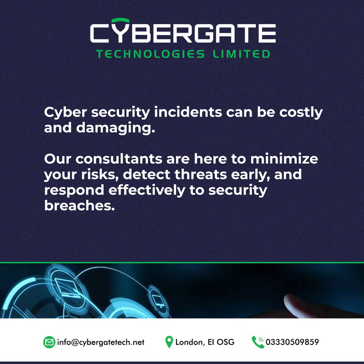 cybergate_tech's tweet photo. Cyber security incidents can be costly and damaging. Our consultants are here to minimize your risks, detect threats early, and respond effectively to security breaches.

#CyberSecurity
#ProtectYourBusiness
#MinimizeYourRisks
#SME
#IT https://t.co/9RY0qQFiFG
