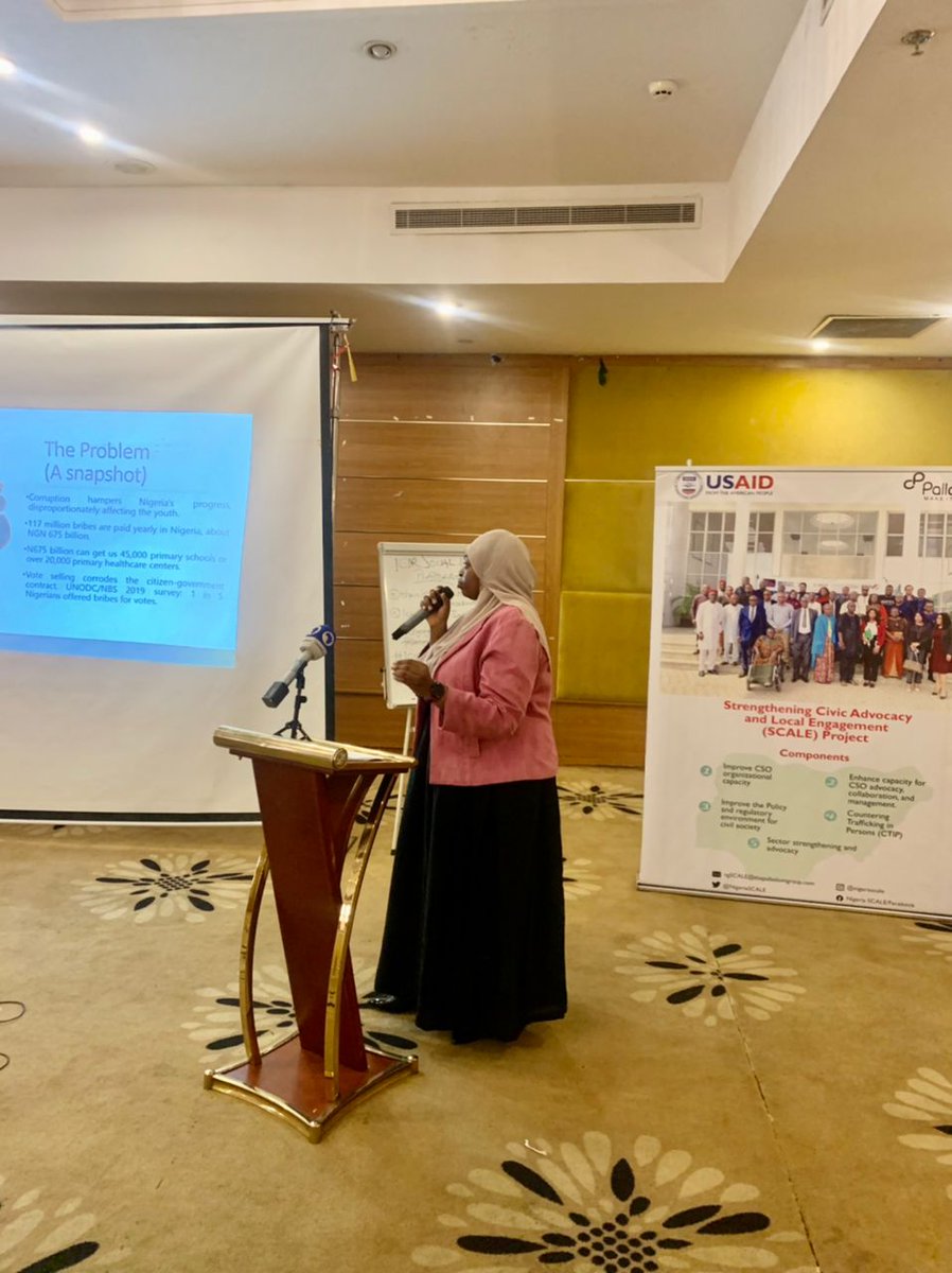 Step_Up_Nigeria's tweet photo. We are at the SCALE Electoral Support Report Dissemination programme and our Senior Programme Associate, @HalimatOlufade, is presenting a report on our First-Time Voters Integrity Initiative.

#FTVII #NigeriaSCALE #Servicedelivery #marginalisedcommunity https://t.co/luz8GWa4cb