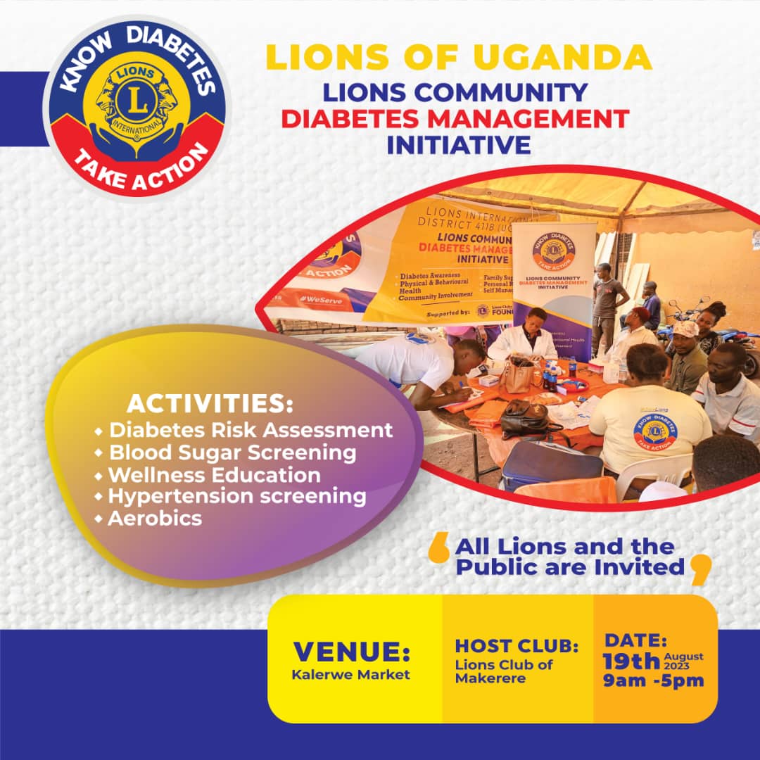 LionsMakerere's tweet photo. Join us this Saturday 19th Aug, at Kalerwe market for the Diabetes Management Initiative hosted by the Lions Club of Makerere.
#WeServe
#KnowDiabetes
#TakeAction https://t.co/xazy8PrrsU
