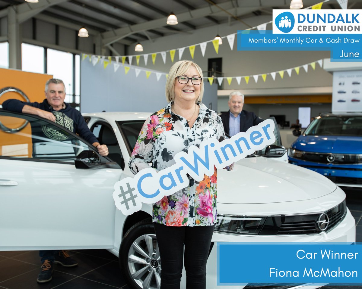 dundalkcu's tweet photo. Congratulations to Fiona McMahon, lucky winner of a brand new Opel Corsa in the June Members' Monthly Car & Cash Draw 👏👏 Are you in the Draw? Find out more at https://t.co/1dzGNACzj8 T&Cs apply. #cardraw #membersdraw #credituniondraw #dundalkcreditunion https://t.co/VghbcPNAsM