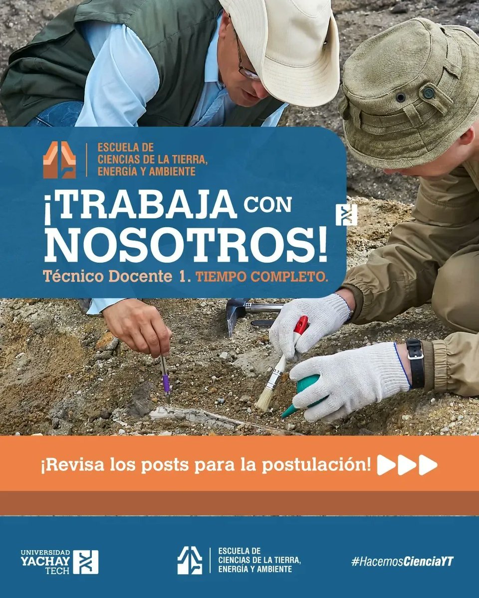 UniYachayTech's tweet photo. #Convocatoria| ¿Estás listo para trabajar en la #UniYachayTech? Postula hasta el 18 de agosto para Técnico Docente de la Escuela de Ciencias de la Tierra Energía y Ambiente. 🖥👨‍💻🔦💡

#SomosYachayTech 

Info:  ⬇️

https://t.co/VGnPWFC6Ka https://t.co/xXn4YZMMXV