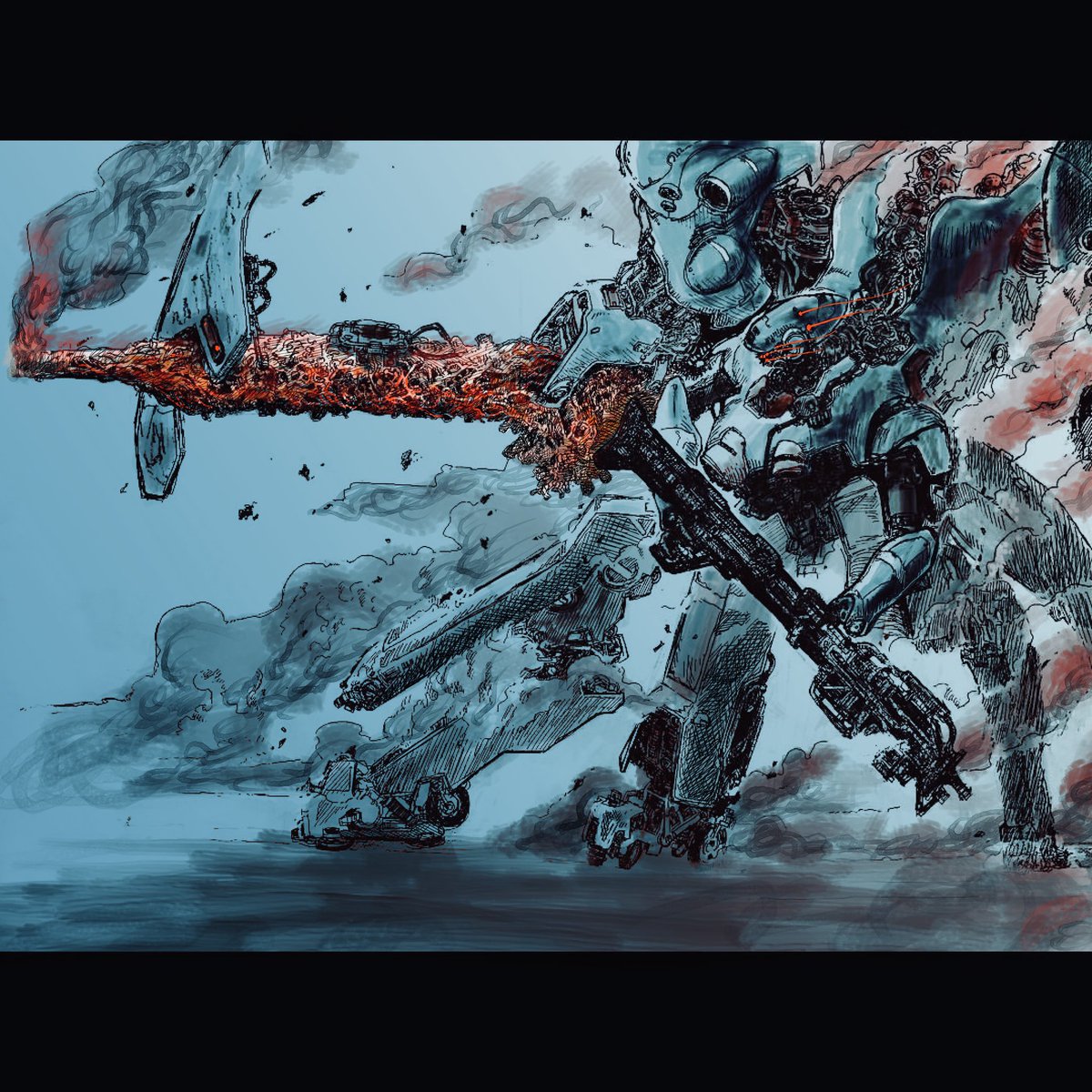 robot mecha science fiction weapon gun cable multiple boys  illustration images