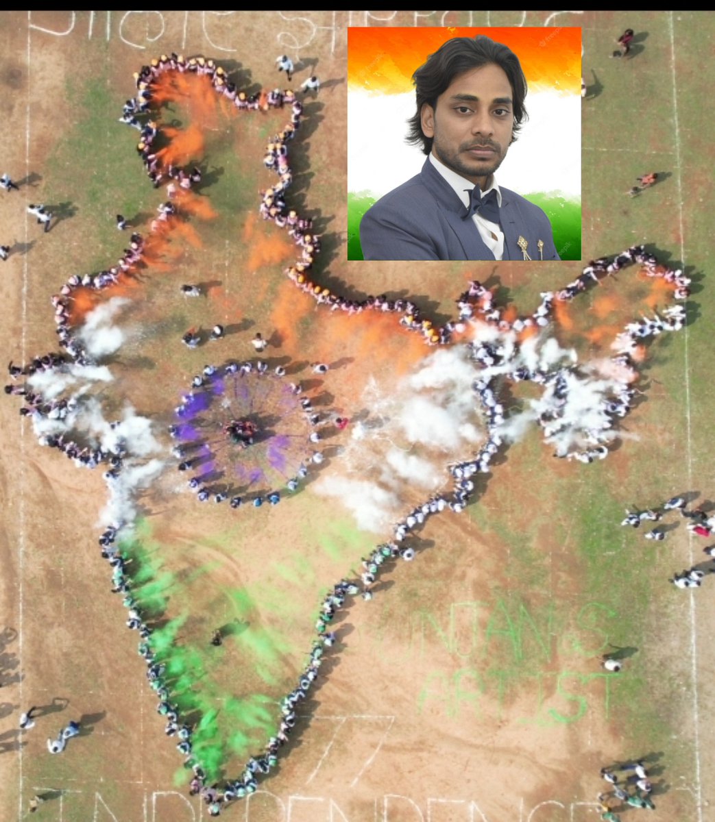Gunjan_Artist's tweet photo. Happy independence day to all.. 
Today with love and support of you all I made an india map in 9000 sq. Feet area using more than 600 people 🫡🇮🇳 https://t.co/P8jqzmByfU