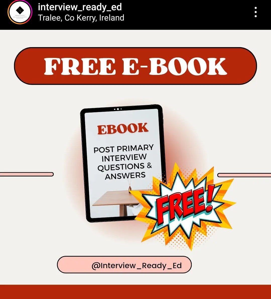 Free Post Primary interview sample Q's & Answers based on STAR ⭐ technique. 

To get this FREE resource:

Comment 'send' 
Make sure you're following so I can send it to you. Pop over to Instagram and follow there too 😜
#postprimary #edchatie @Leaders_SoE