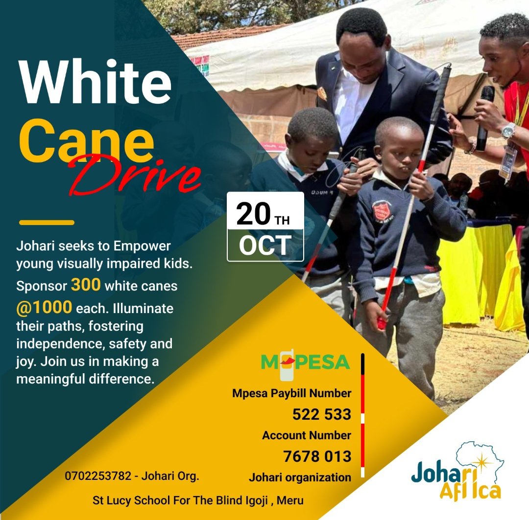 Turbowailer's tweet photo. Pick Johari Africa's call,it definitely goes a long way,no matter the amount.
#WhiteCaneDrive
#WhiteCaneDriveMeru https://t.co/6SDkynz4Ih