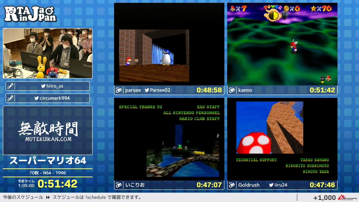 スーパーマリオ64』のカテゴリー「70枚」RTA 走者のparseeさん