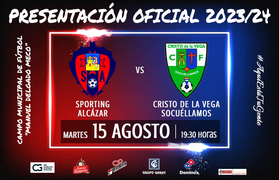 SportingAlcazar's tweet photo. 📢📢📢¡¡¡Aficionados, seguidores, amantes del fútbol más cercano!!!... os esperamos esta tarde, desde las 19:30 horas, en el Campo Municipal "Manuel Delgado Meco" para la presentación oficial de la temporada 2023/24.

#100por100Alcázar #AquíEstáTuGente https://t.co/VjVtxVSwi2