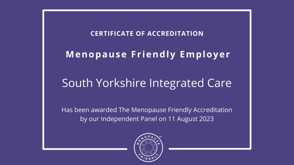 SHSCFT's tweet image. We are proud to be accredited as a Menopause Friendly Employer alongside our partners within @SYhealthcare. 

We have worked to raise awareness with our partners to show a real commitment to making menopause something that is discussed in day-to-day conversations.