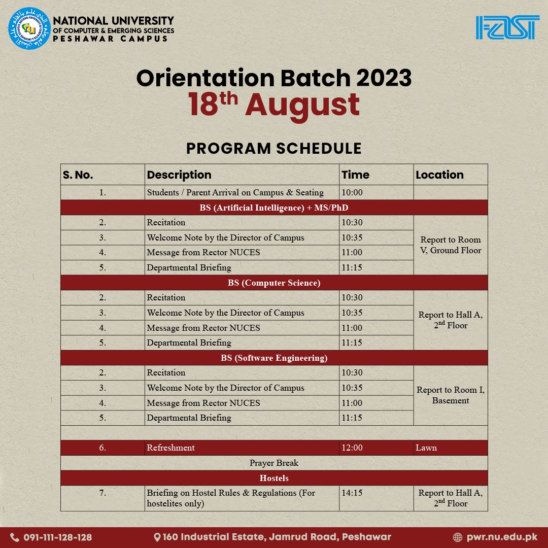 fastpwrofficial's tweet photo. Ready to kick off an exciting journey! Check out our Orientation Day schedule and get ready to dive into a world of opportunities.
#FASTNUCES #Orientation #FASTPWR https://t.co/yb53TnrZxF