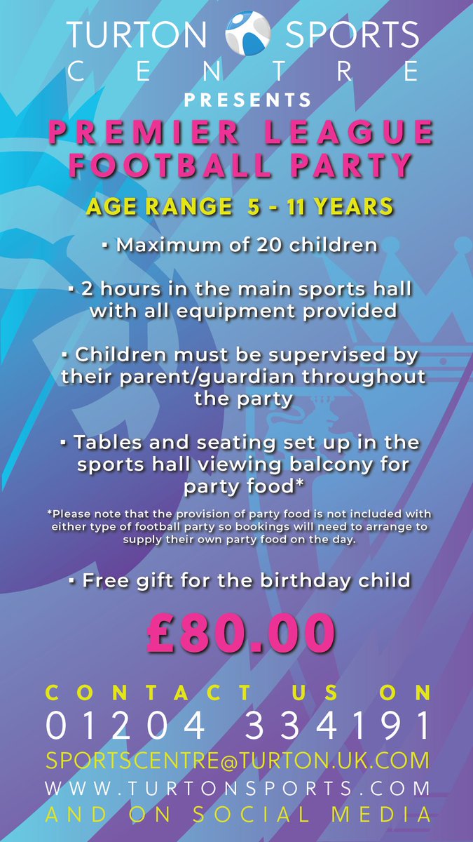 New football party packages available at Turton Sports Centre... #bolton #bromleycross #football #party #children #premierleague #championsleague