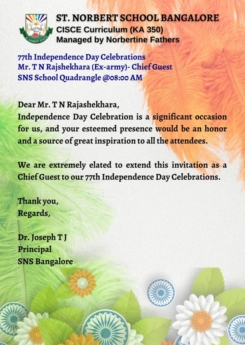 Rajbjp41's tweet photo. Dear all/Sir's,
 Happy Independence day.
Today honored as a chief guest by St.Norbert school. it was a kind of achievement!
Function was coordinated well,by staff of the school. I would really thank them for Inviting me and giving a wonderful occasion!!!
🌹🇮🇳🇮🇳🇮🇳🌹 https://t.co/EE2yEp8XCr
