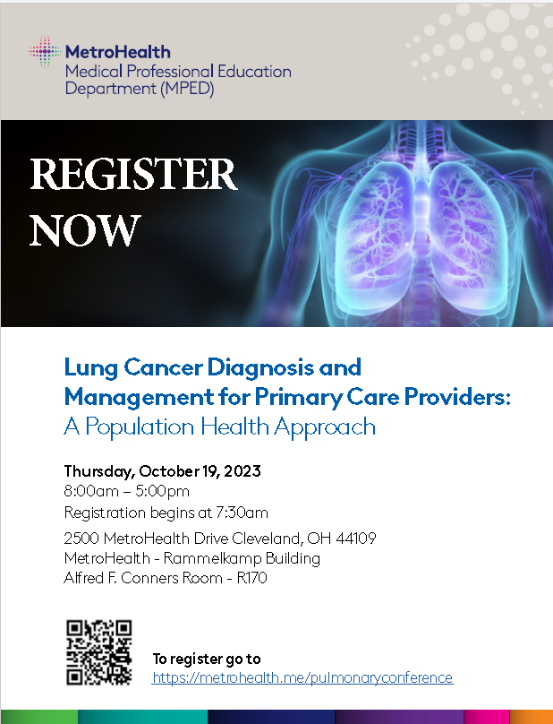 Want to learn how to overcome health inequities in lung cancer screening and management?  Register now for this symposium on Lung Cancer Diagnosis and Management for Primary Care Physicians in NE Ohio, hosted by MetroHealth Pulmonary and Critical Care. 
metrohealth.me/pulmonaryconfe…