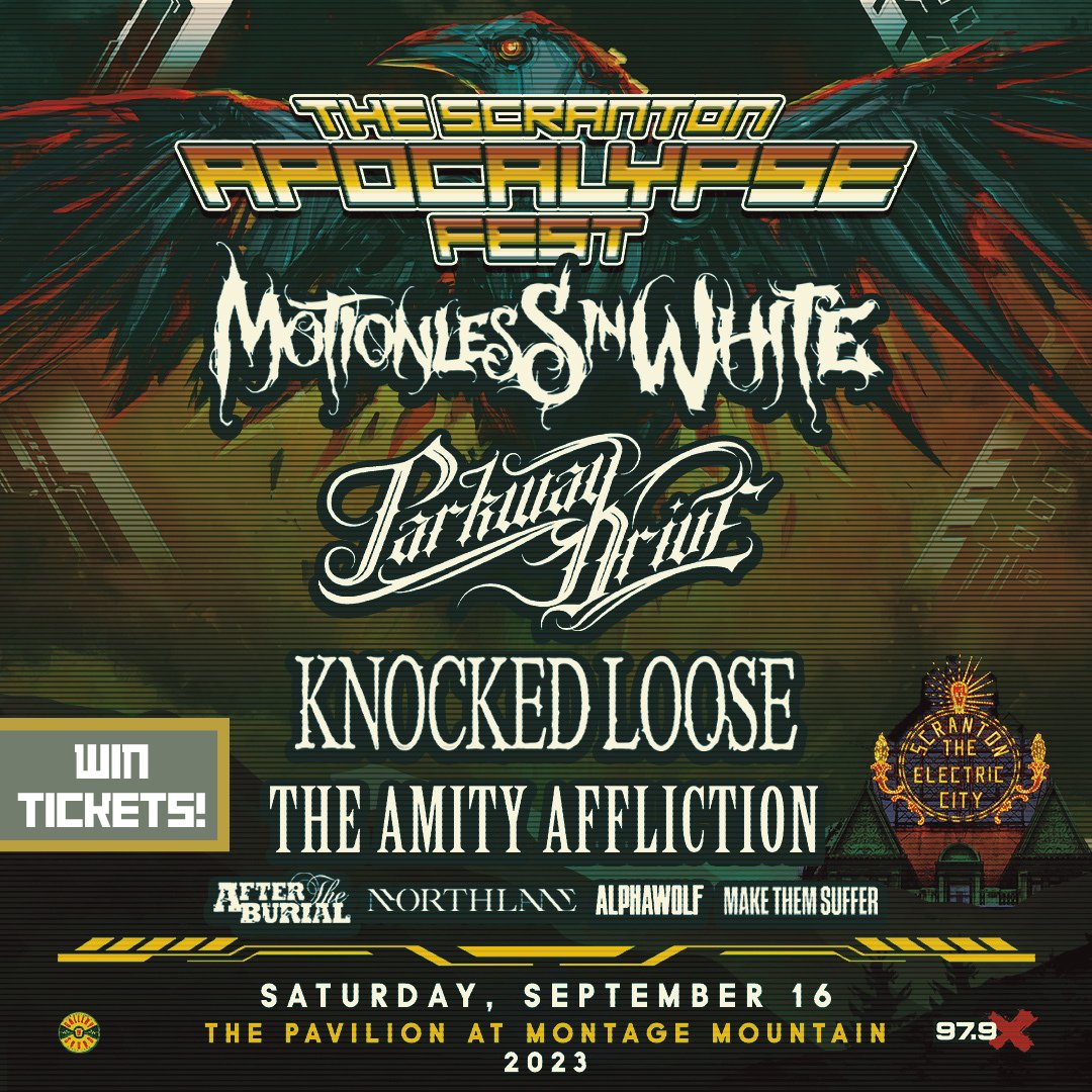 979XROCK's tweet photo. Get ready for the Scranton Apocalypse Event at the Pavilion at Montage Mountain on September 16th! π€ Listen to 979X this week for your chance to win a pair of tickets & get qualified to upgrade to P1 tickets with the GRAND PRIZE! π€ #ScrantonApocalypse https://t.co/7JS5vBtNQ3