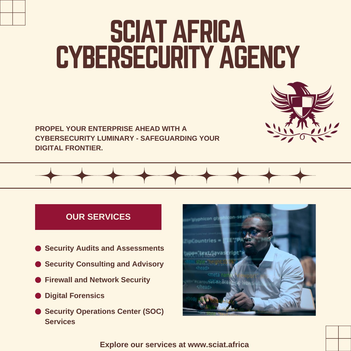 SCIAT_AFRICA's tweet photo. 🔒 SCIAT AFRICA...Safeguard Your Future with Our Expert Cybersecurity Services! Discover Protection Beyond Limits. Contact Us Today! #CyberSecurity #SafetyFirst https://t.co/M4qeGClFPl