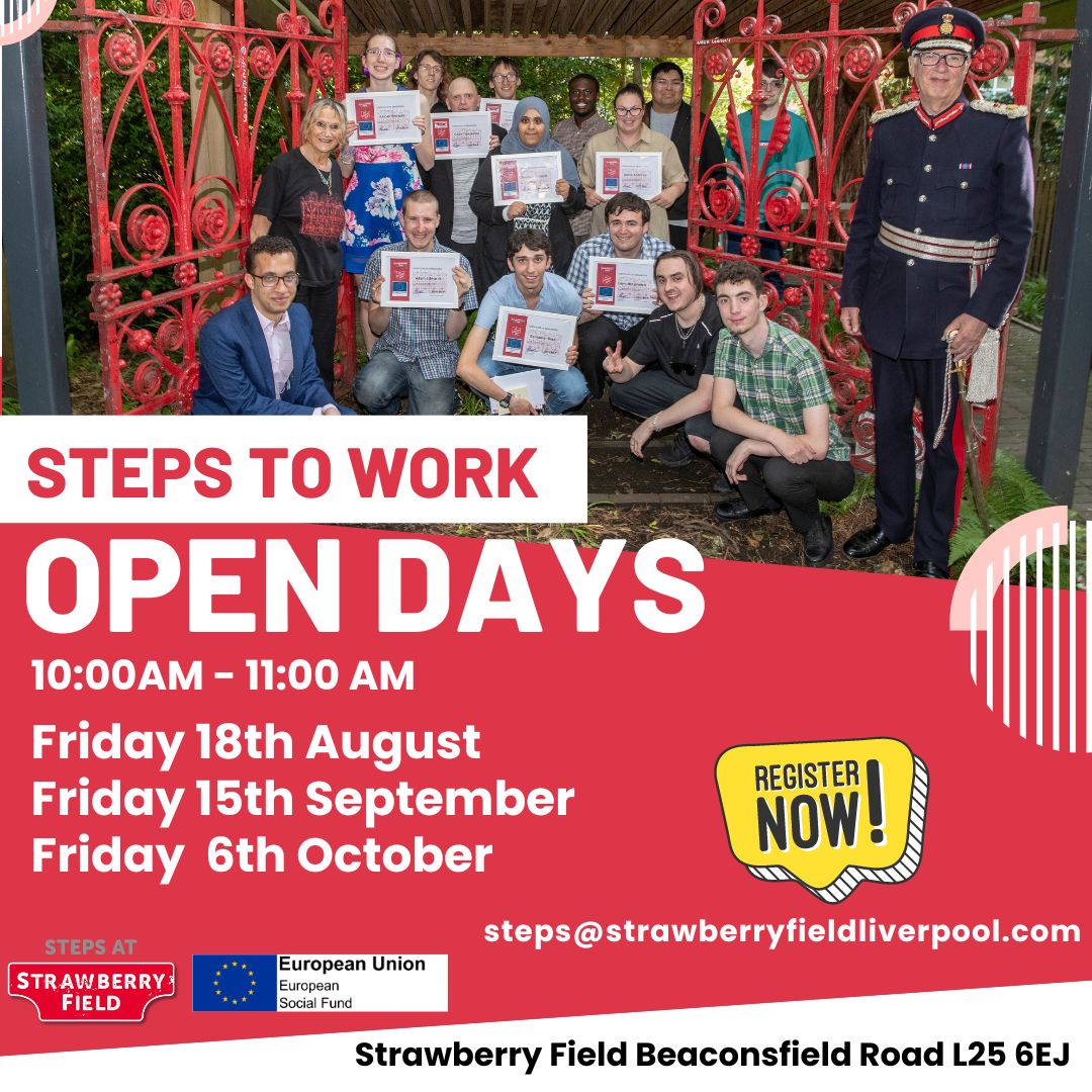 strawberryfield's tweet photo. We are recruiting new trainees to join our #StepstoWork programme in October. You can find out more at our next open day  on 18th August. If you would like to book your place, contact Steps@strawberryfieldliverpool.com

#GatesOpenForGood #Employability #SalvationArmy https://t.co/ijHbjM7o0K