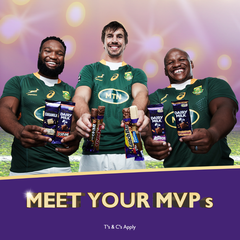 LunchBar_SA's tweet photo. You don’t want to drop this ball… Who are your two star players in the #TasteTheAction competition? Buy 2 participating Cadbury chocolates, dial *120*101112# to enter and you could WIN tickets to see the Springboks, or R250 000 in cash. 🏉 🇿🇦 🏆 T&amp;Cs apply
