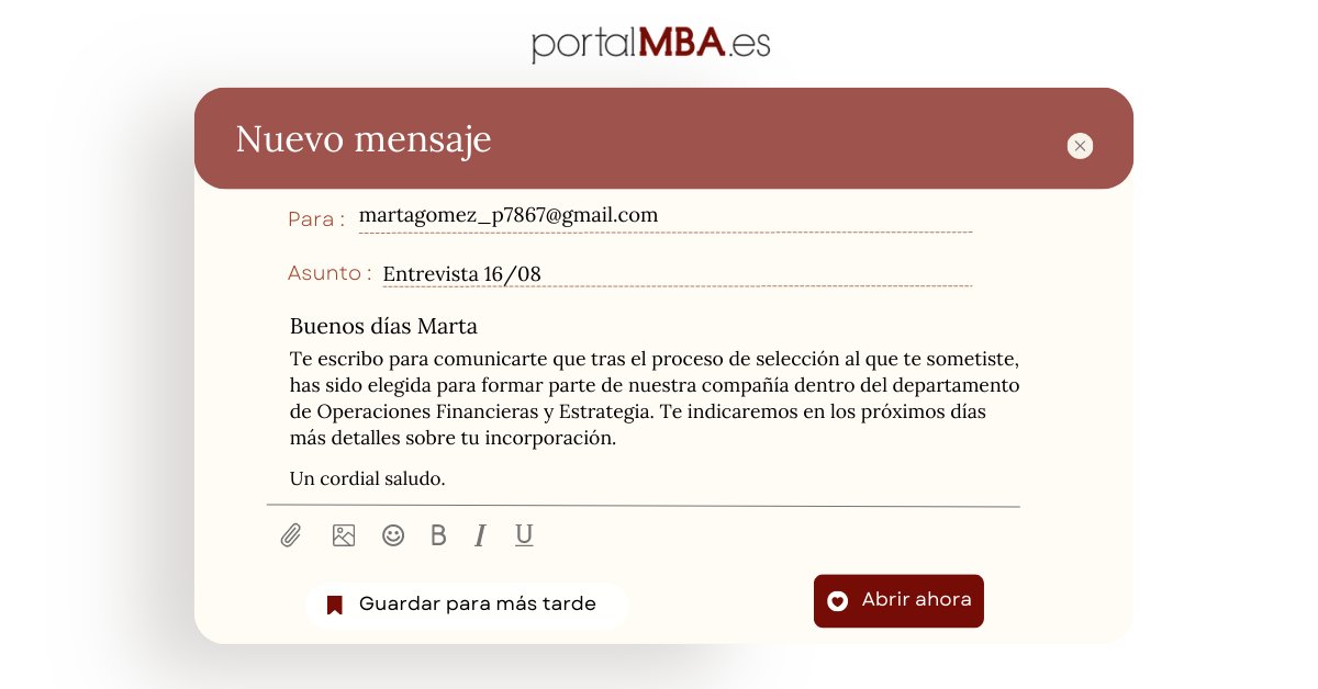 👉Hace un año y medio Marta encontró el MBA que buscaba en PortalMBA.

Y tú, ¿quieres ser como Marta? 🤔

🔴¡Entra en PortalMBA y alcanza tus metas profesionales eligiendo entre los mejores Másteres MBA!

portalmba.es

#MBA #master