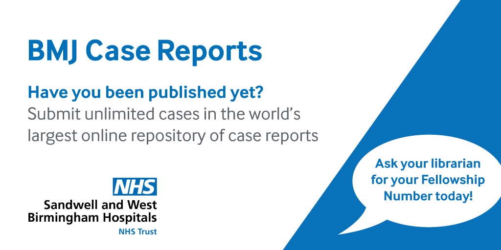SWBH Library (@swbhlibrary) on Twitter photo All healthcare professionals within Sandwell and West Birmingham NHS Trust now have access to BMJ Case Reports. Contact the library for the fellowship code when submitting your case report or for any enquiries you may have with the submission. <a href="/SWBHnhs/">SWB NHS Trust</a> All healthcare professionals within Sandwell and West Birmingham NHS Trust now have access to BMJ Case Reports. Contact the library for the fellowship code when submitting your case report or for any enquiries you may have with the submission. <a href="/SWBHnhs/">SWB NHS Trust</a>