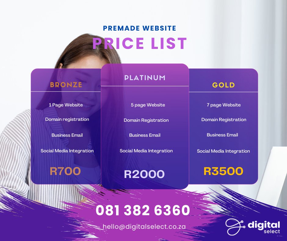 digitalselectsa's tweet photo. 🚀 Elevate Your Online Presence with Digital Select! 🌍🌟
Attention all start-ups &amp;small business owners! 📢 Looking for a stunning website on a budget? Look no further! 💼💰

Premade website designs make your mark Contact us today ☎️ 081 382 6360 or 📧 hello@digitalselect.co.za https://t.co/brQegYMaHJ