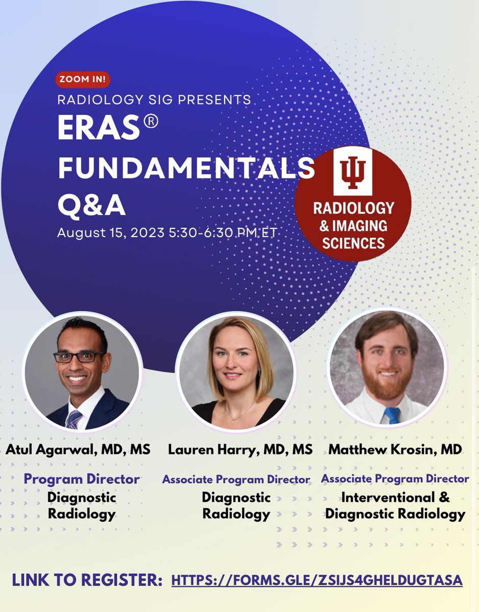 Just a reminder that our ERAS Fundamentals Q&amp;A panel is tonight from 5:30-6:30 pm via Zoom! Our DR PD and APD as well as DR/IR APD will be walking MS4s through the ERAS application process and giving interview tips. We hope to see you there! Register at: docs.google.com/forms/d/e/1FAI…