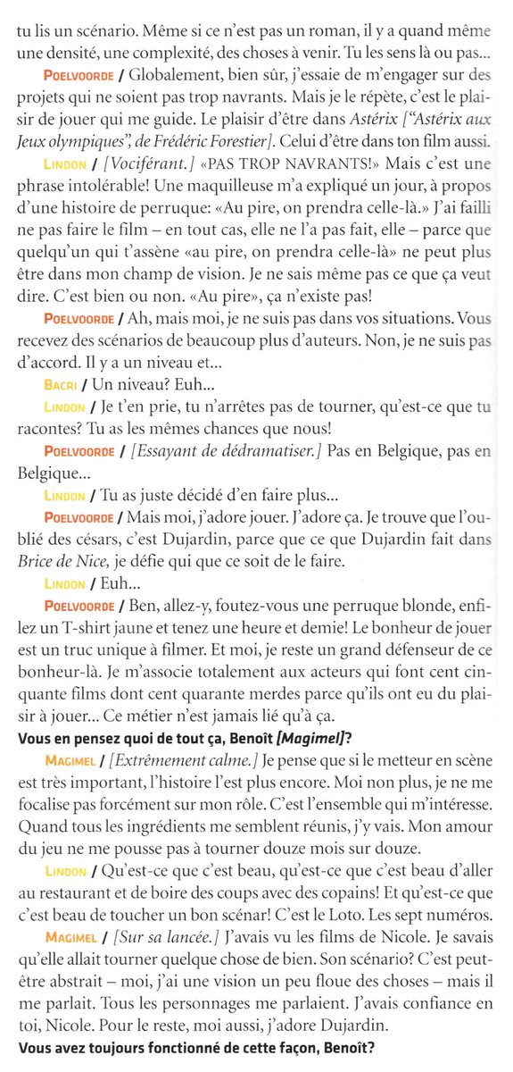toutestneutral's tweet image. Je veux une adaptation théâtrale de cette incroyable interview croisée où Poelvoorde, Lindon, Bacri et Magimel se foutent sur la gueule à propos de leurs choix de carrière. (Première d'avril 2006 pour la sortie de Selon Charlie)