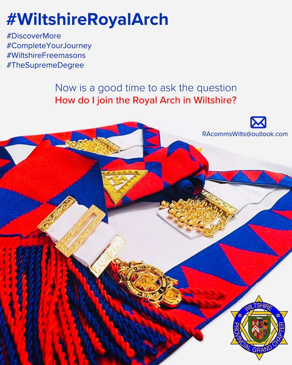 Every Wiltshire Craft lodge has a Royal Arch representative who will be delighted to talk with you about joining. Any Brother wearing the jewel of the Order with their Craft regalia, will be delighted to be approached about membership #RoyalArch <a href="/wiltspgl/">Wiltshire Freemasons</a> @pgcWiltshire